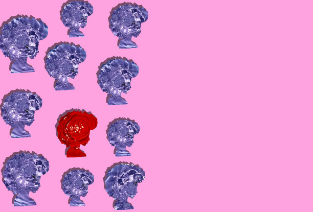 女人的头是紫色的，一个是红色的，创意设计，多样性图片下载