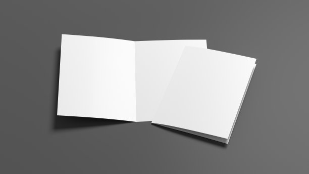 半折叠的传单A4小册子模拟灰色背景图片下载