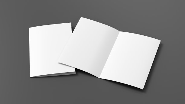 半折叠的传单A4小册子模拟灰色背景图片下载