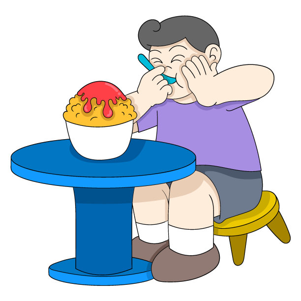 胖男孩正在享受美味的冰淇淋饮料图片下载
