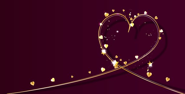 情人节快乐矢量贺卡。暗红色背景上的金色心形。图片下载