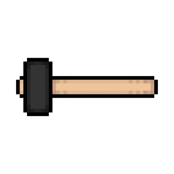 像素锤图标。大锤。彩色剪影。正面视图。可编辑的像素。矢量简单平面图形说明。白色背景上的孤立物体。隔离。图片下载