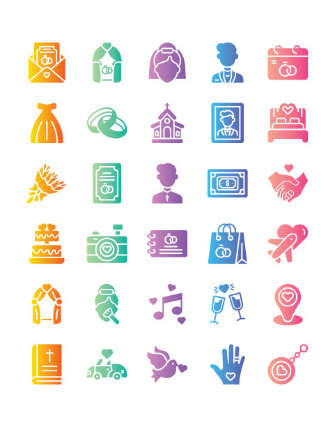 婚礼图标集30孤立的白色背景图片下载