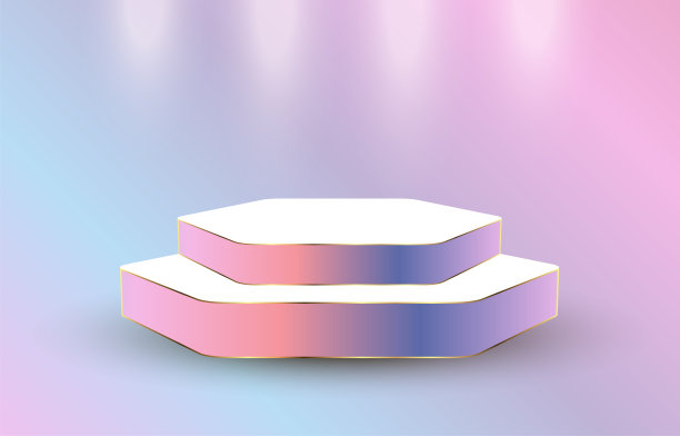 两层彩虹高级平台展示。产品展示阶段，品牌和包装展示概念。演播室舞台的彩虹背景图片下载