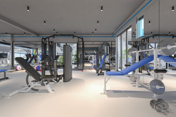 现代健身房，哑铃，健身自行车，杠铃，和运动器材。健康的生活方式的概念。图片下载