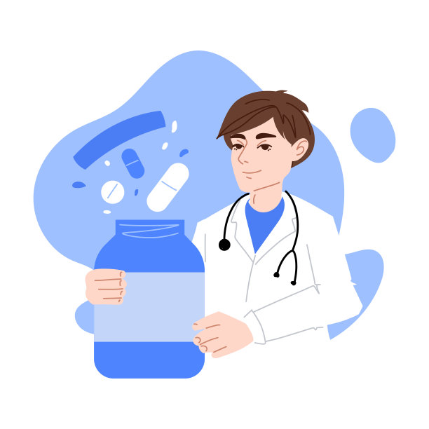 医生拿着一大袋药。药，病历，病，病，药，病，药，急救箱，压，脉，药箱。保健概念。平面风格的矢量插图图片下载