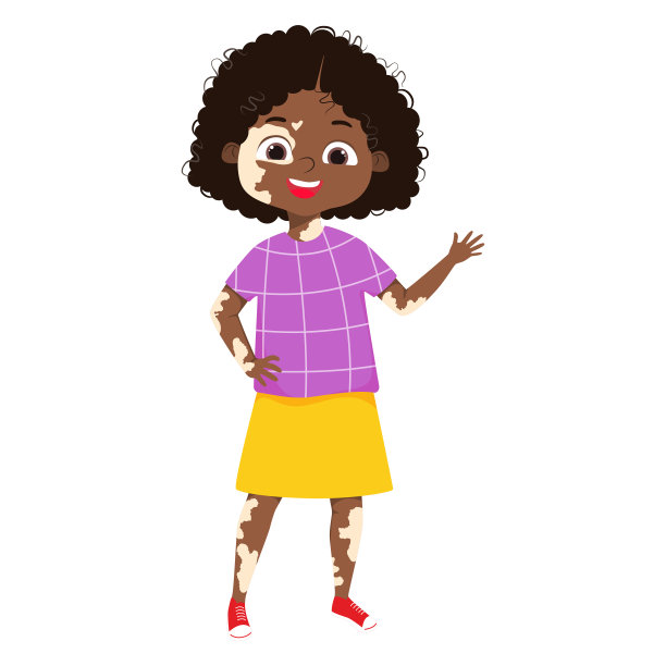 身体正面说明快乐的非裔美国女孩白癜风综合征。图片下载