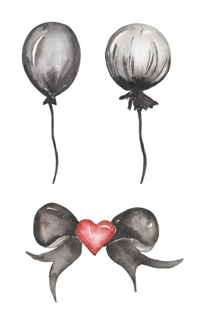 水彩手绘黑色气球和船头剪纸集，万圣节插图，哥特式神秘元素图片下载