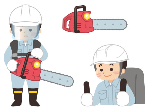 一个男工人有一把电锯。图片下载