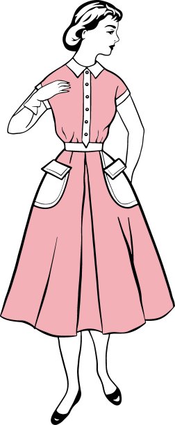 女人在vintage 1960夏季连衣裙线剪影图片下载