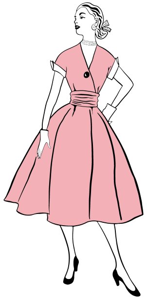线条形象的女人在复古夏季连衣裙剪影图片下载