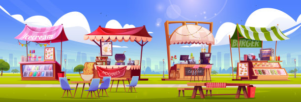 位于公园内的街市小摊图片下载