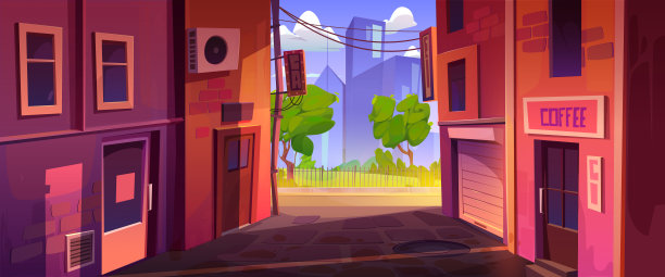 小巷与商店和咖啡馆的门图片下载