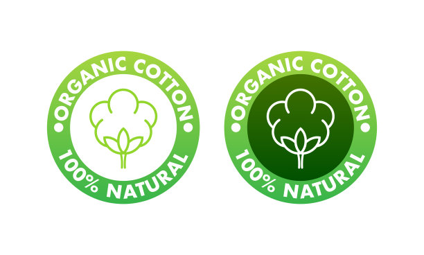 100棉标签。天然纤维标志。矢量股票插图。图片下载