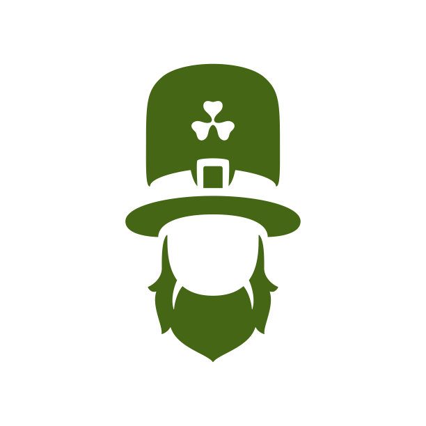 圣帕特里克节爱尔兰幸运妖精帽子三叶草无脸剪影复古图标矢量平图片下载