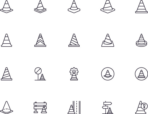 现代圆锥轮廓图标的集合。移动应用程序，网站，传单，横幅等孤立在白色背景的现代插图集。优质的标识。图片下载