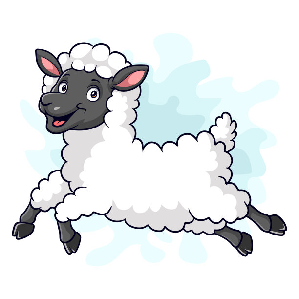 卡通绵羊跳跃孤立的白色背景图片下载