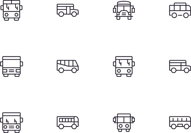 现代风格公交车线性图标集合图片下载