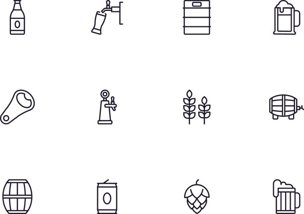 啤酒概念：高品质啤酒线性图标集合。可编辑描边，适用于网站、宣传单、banner和网上商店图片下载