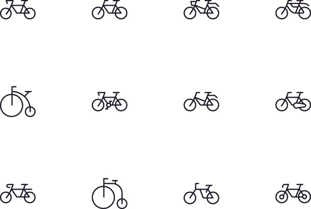 收集现代自行车轮廓图标。移动应用程序，网站，传单，横幅等孤立在白色背景的现代插图集。优质的标识。图片下载