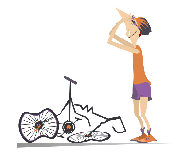 悲伤的自行车手和破碎的自行车插图图片下载