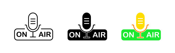 在空中图标设置。麦克风，广播，流媒体视频，新闻，首映，媒体，电影，体育，相机，工作室，主持人，播音员。媒体的概念。不同风格的矢量线图标图片下载