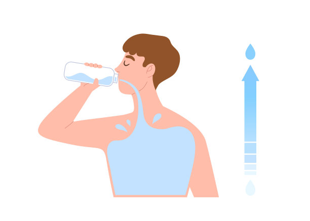 年轻男子喝水与水垢条隔离在白色背景。图片下载