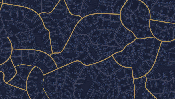 从地图上俯瞰建筑。城市的详细视图。跟踪车辆位置..城市俯视图。抽象的背景。平面风格，矢量，孤立的插图。图片下载