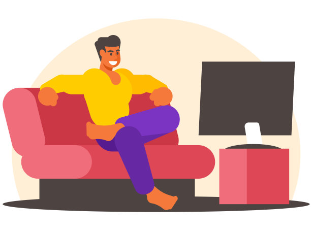 男人看电视矢量图片下载