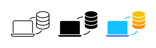 服务器连接图标集。笔记本电脑，服务器，数据，信息，访问，互联网，合作，团队合作，共享，分发，远程访问。技术的概念。不同风格的矢量线图标图片下载