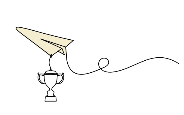 抽象彩色纸平面与奖杯作为线画在白色图片下载