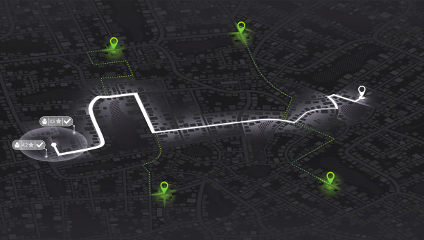 Gps地图导航到自己的房子。城市俯视图。从地图上俯瞰建筑。城市的详细视图。装饰性图形旅游地图。抽象的交通背景。向量,插图。图片下载