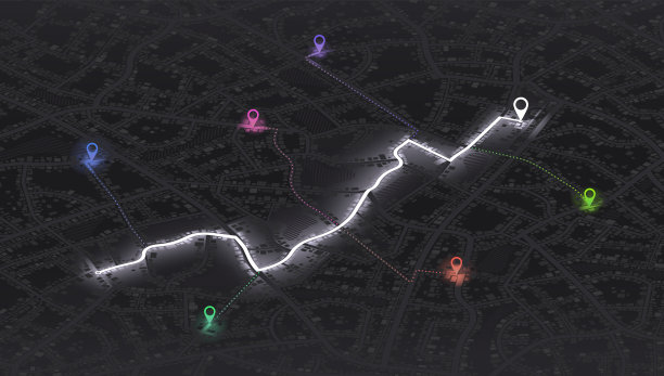 Gps地图导航到自己的房子。城市俯视图。从地图上俯瞰建筑。城市的详细视图。装饰性图形旅游地图。抽象的交通背景。向量,插图。图片下载