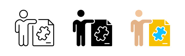 查找解决方案图标集。商人，男人，拼图游戏，游戏，解决方案，计划，策略，领导者，观点，方向，成功。经营理念。不同风格的矢量线图标图片下载