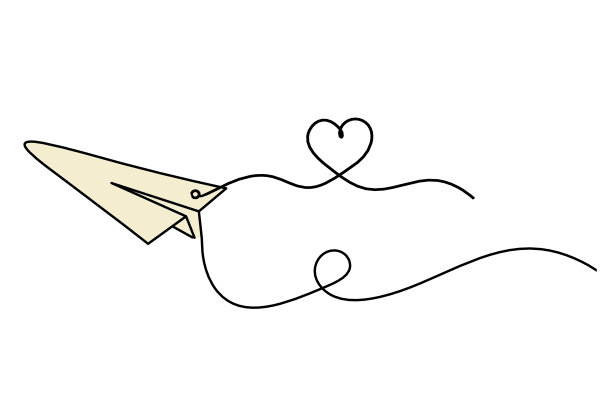 抽象的彩色纸平面与心作为线画在白色图片下载