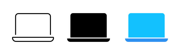 笔记本电脑图标设置。个人电脑，小工具，技术，特点，休闲，娱乐，特点，自由职业者，程序，操作系统，业务，办公室。技术的概念。不同风格的矢量线图标图片下载