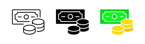 金钱图标设置。收入，终端，ATM，投资，工作，业务，工资，资本，货币，钱包，互联网，自由职业，银行，兑换。金融的概念。不同风格的矢量线图标图片下载