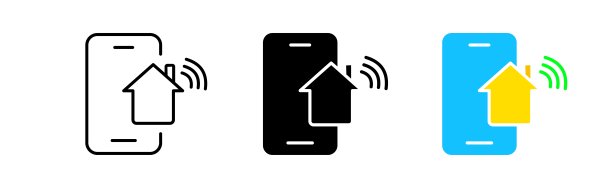 智能家居图标设置。智能手机，小工具，同步，家庭，信号，连接，警报，安全，远程，访问。技术的概念。不同风格的矢量线图标图片下载