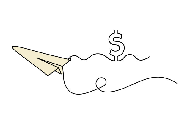 抽象的彩色纸平面与美元为线画在白色图片下载