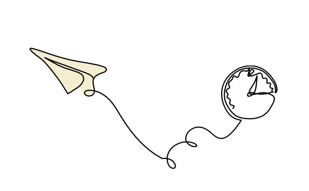 抽象彩色纸平面与时钟为线画在白色图片下载