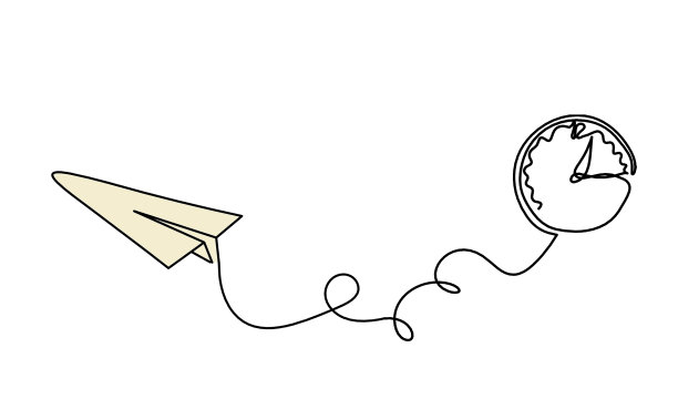 抽象彩色纸平面与时钟为线画在白色图片下载