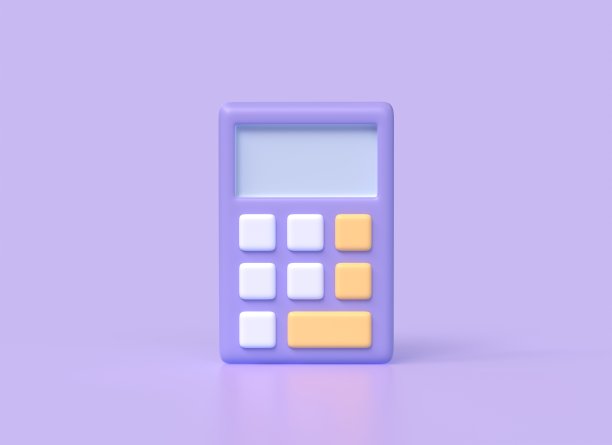 3d计算器图标在卡通风格。插图孤立在紫色背景上。三维渲染图片下载
