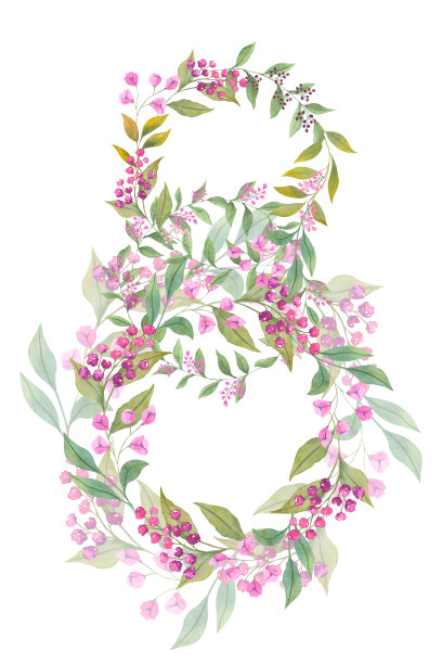 节日水彩插图与花和树叶的形状在八个孤立的白色背景。图片下载