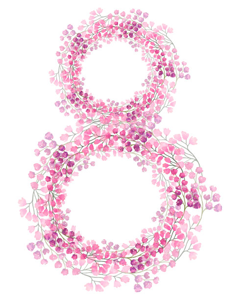 节日水彩插图与花和树叶的形状在八个孤立的白色背景。图片下载