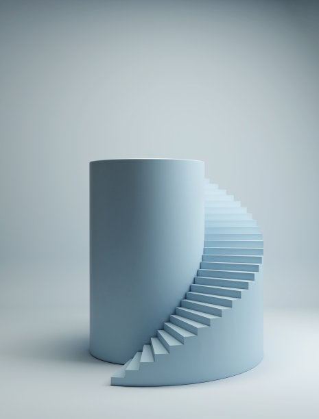 楼梯上的讲台，产品展示，蓝色背景，产品展示的创意几何构图。图片下载