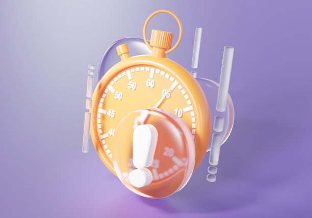 秒表与感叹号图标孤立的紫色背景与玻璃元素3d渲染图片下载