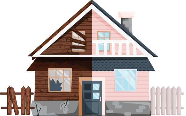 家居装修，老房子前后修复。新老郊区小屋。改造建设图片下载