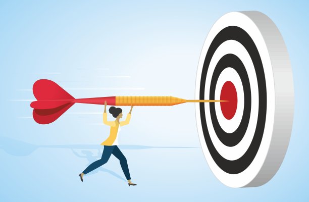 女人用大箭射中靶心。矢量插图。图片下载