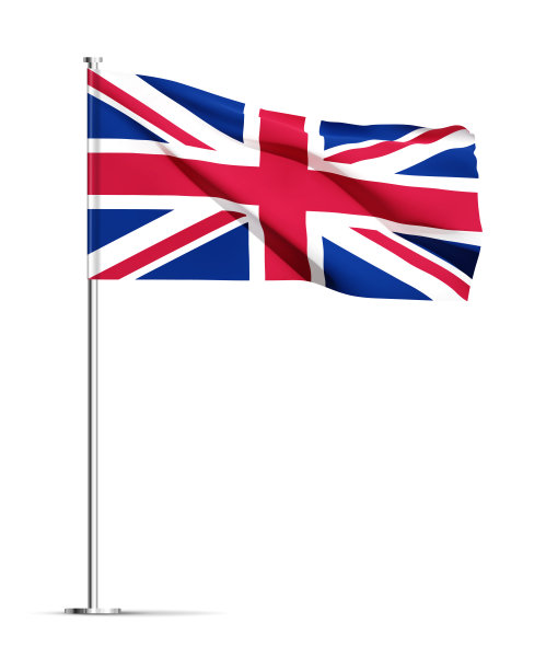 白色背景上孤立的英国国旗图片下载