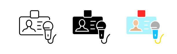 标识图标设置。新闻，媒体，表演，播音员，麦克风，艺术家。播客，通行证，媒体，文件，验证，音频。信息的概念。不同风格的矢量线图标图片下载